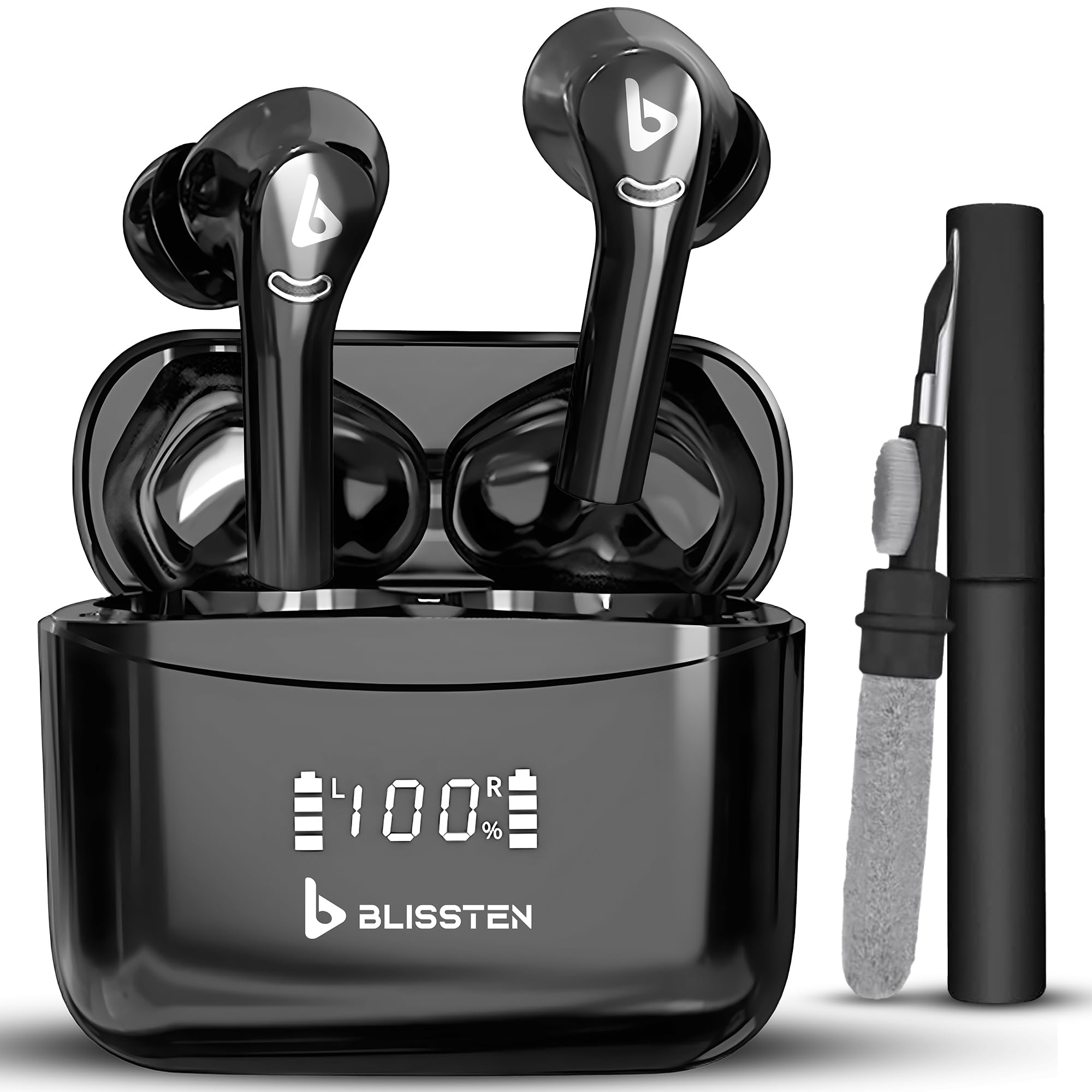 Wireless Earbuds Bluetooth Earbuds with Cleaning Pen Tool Touch Control Wireless Charging Case IPX6 Waterproof Earphones In-Ear Active Noise Cancelling Built-in Mic Black Earbuds Calls & Gaming